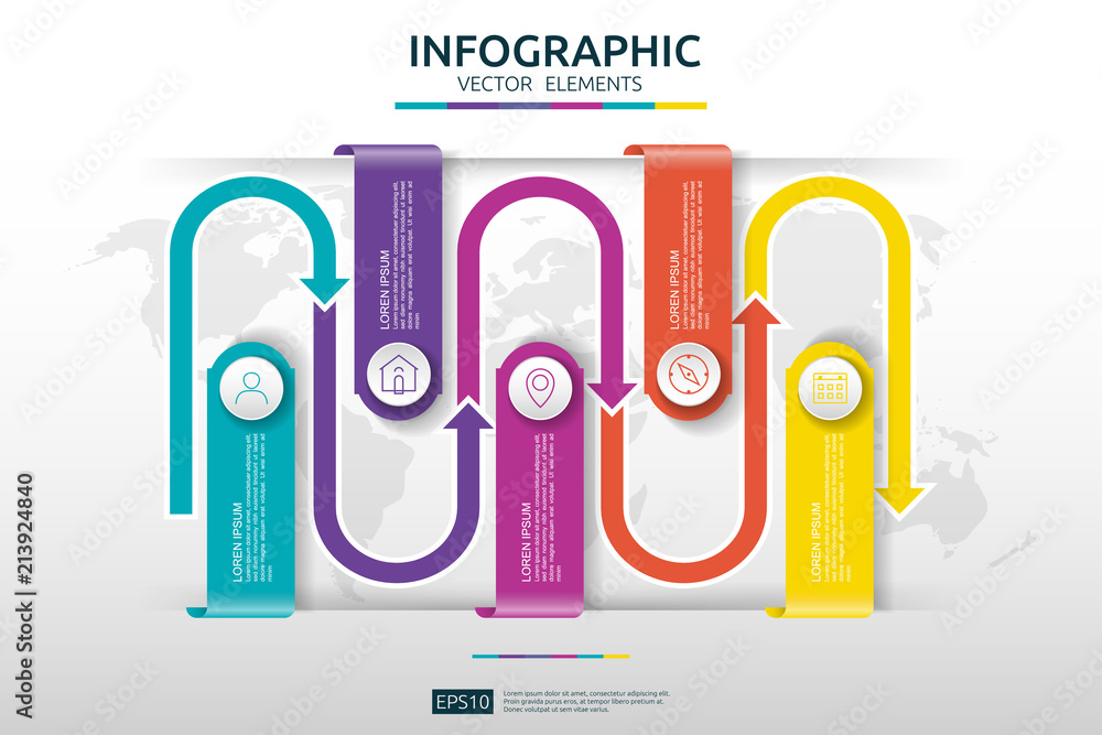 Poster 6 steps infographic. timeline design template with 3d paper arrow link element. business concept wit