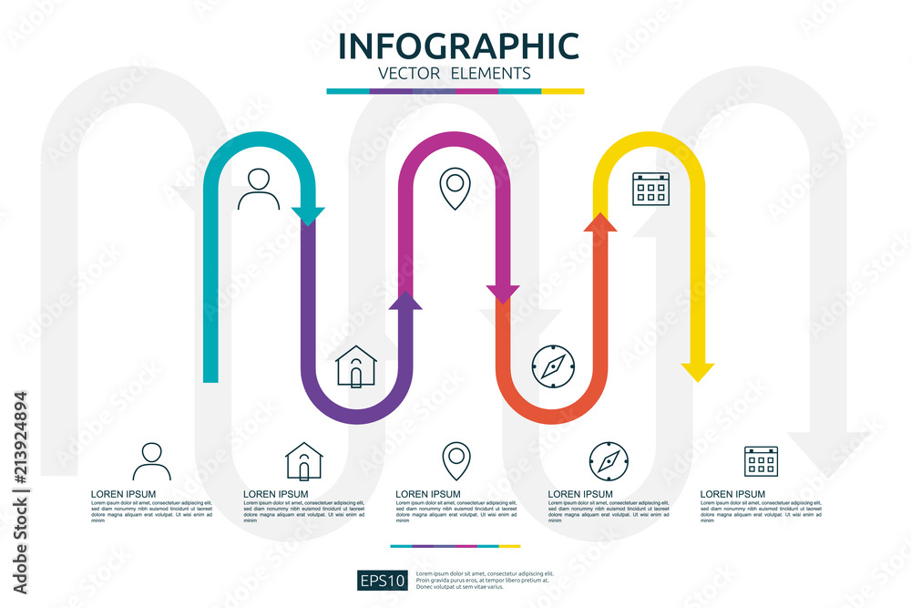 Poster 5 steps infographic. timeline design template with 3d arrow link element. business concept with opti