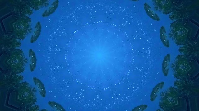 Abstract pattern background of floating water. Hypnotizing circle kaleidoscope of water. Textured blue background of water