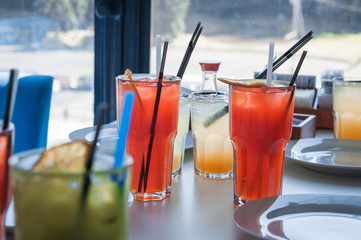 Cold fresh lemon drink Close Up cocktail fruit