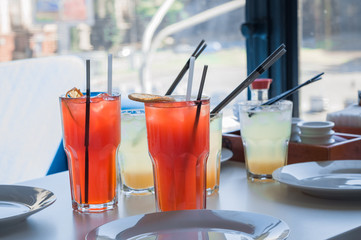 Cold fresh lemon drink Close Up cocktail fruit