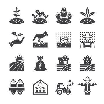 Plantation agriculture icon set