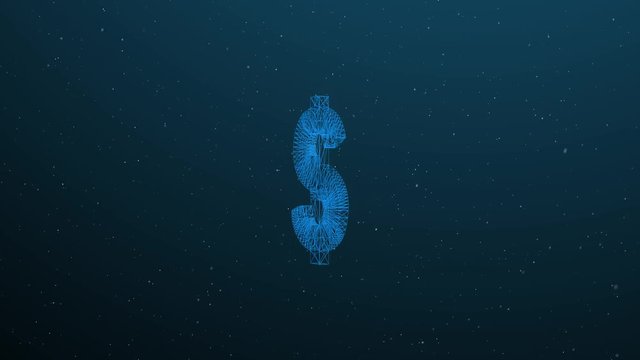 Abstract futuristic polygonal Dollar Sign on dark blue background. Business and Technology Concept.