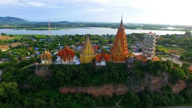 aerial view of wat thum sua kanchanaburi thailand