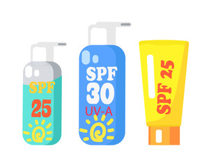 SPF Creams Collection of Three Isolated on White