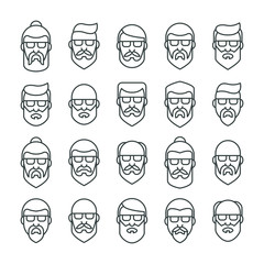 A bearded man with glasses. Hipster characters. Set of Modern Flat Line. People Avatars