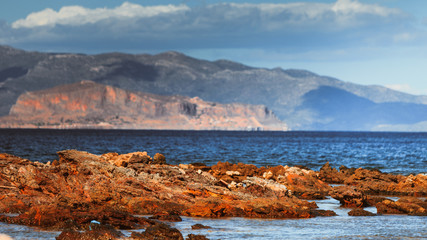 View of Monemvasia island in Greece