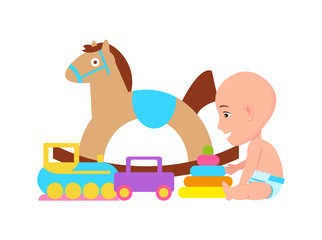 Baby and Toys Variety Poster Vector Illustration