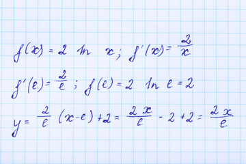 Exercise book with maths formulas