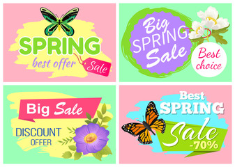 Spring Best Offer Banners Set Vector Illustration