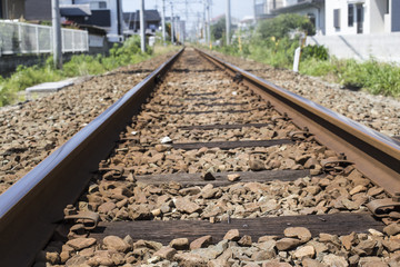 Fototapeta na wymiar Detail shot of railroad tracks