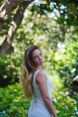 Fototapeta premium long hair women in white dress portrait summer outdoor