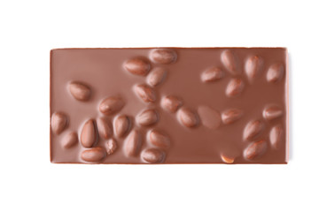 Chocolate bar with nuts isolated on white background
