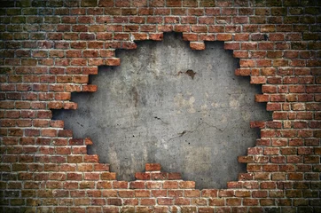 Fototapeten Alte rote Backsteinmauer beschädigter Hintergrund © rottenman