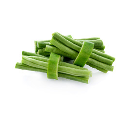 Slices green long bean  Isolated on white background