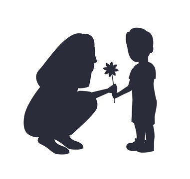 recommend clip art: Son Presenting Flower to Adorable Mother Vector