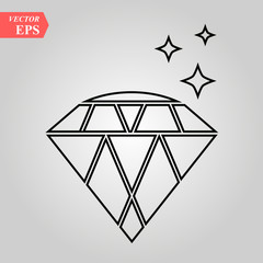 Diamond linear icon. Thin line illustration. Shiny brilliant gem contour symbol. Vector isolated outline drawing