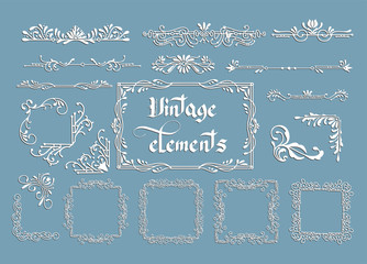 Kit of Vector Vintage Elements for Invitations, Banners, Posters, Placards, Badges or Logotypes.