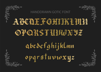 Blackletter gothic script hand-drawn font. Decorative vintage styled letters.