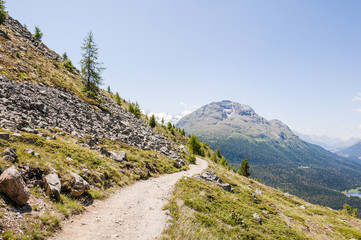 Naklejka na ściany i meble St. Moritz, Muottas Muragl, Panoramaweg, Seenplatte, Alpen, Oberengadin, Graubünden, Sommer, Schweiz