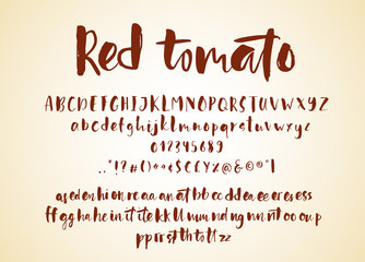 Red tomato. Handdrawn calligraphic vector font. Modern calligraphy.