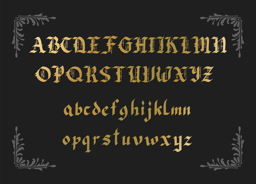 Blackletter gothic script hand-drawn font. Decorative vintage styled vector letters.