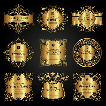 Vector Set Of Luxury Ornamental Gold Label In Vintage Style