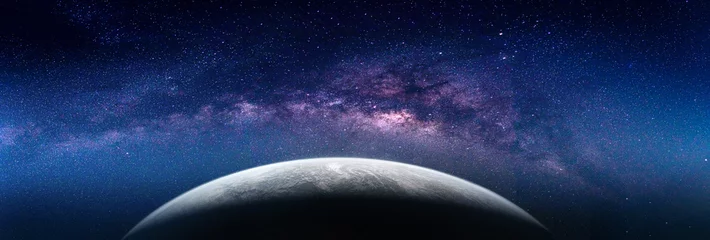 Fototapeten Landschaft mit Milchstraße. Blick auf die Erde aus dem Weltraum mit Milchstraße. (Elemente dieses von der NASA bereitgestellten Bildes) © nuttawutnuy