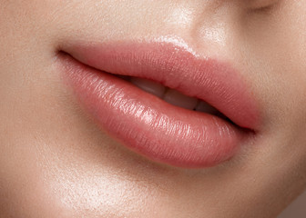 Natural lips close up. Photo shot in the studio - obrazy, fototapety, plakaty