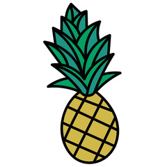 Pineapple isolated on white background. Cartoon pineapple. Vector illustration.