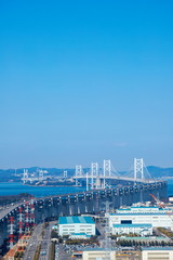 Seto Ohashi Bridge and Industrial Complex in the seto inland sea,Kagawa,Shikoku,Japan