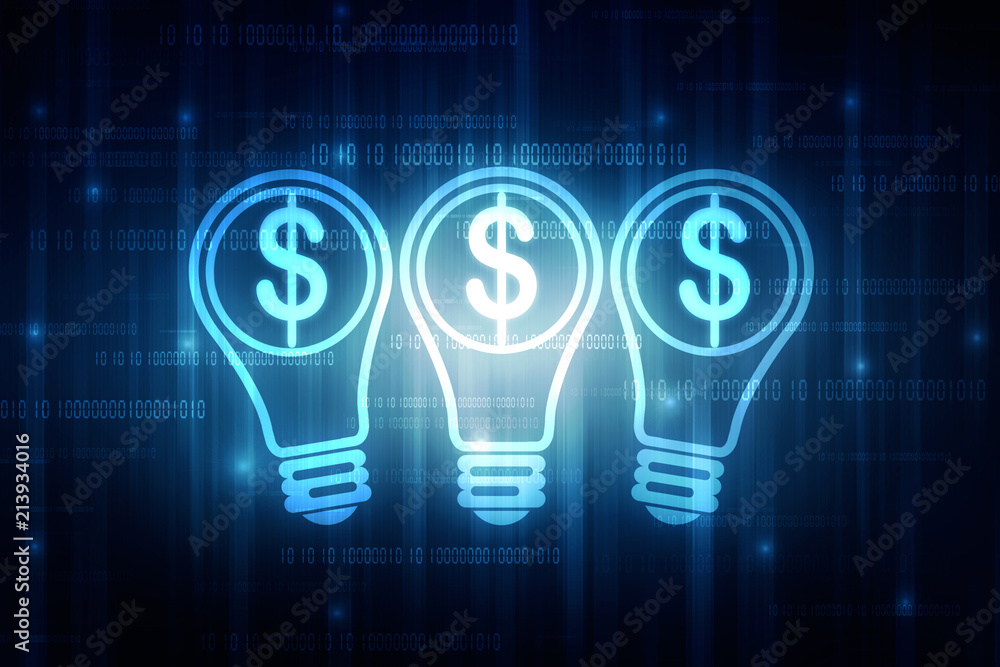 Poster 2d rendering light bulb with dollar symbol