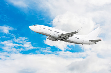 Fototapeta na wymiar Passenger airplane flying travel, trip at flight level over the white clouds.