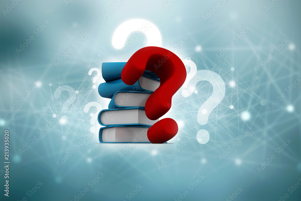 Poster 3d rendering books with question mark symbol