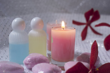 Soft focus relaxation spa set.