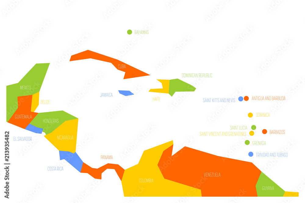 Poster map of central america and caribbean. simlified schematic vector map in four color scheme. - Posters