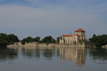 Medieval gothic castle at a lake