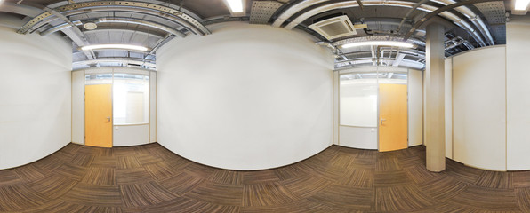 Spherical 360 degrees panorama projection, in interior empty room in modern flat apartments.