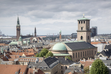 Fototapeta na wymiar City Hall and Cathedral View; Copenhagen from Round Tower, Denmark
