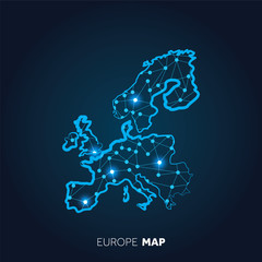 Map of Europe made with connected lines and glowing dots.