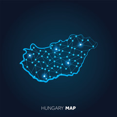 Map of Hungary made with connected lines and glowing dots.