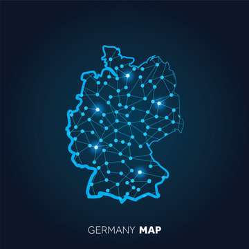 Map Of Germany Made With Connected Lines And Glowing Dots.