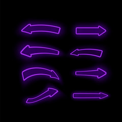 Set of Different Neon Purple Arrows