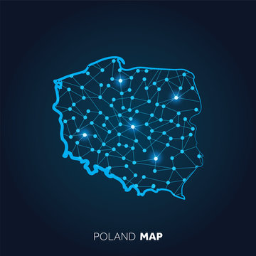 Fototapeta Mapa Polski wykonana z połączonych linii i świecących kropek.
