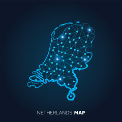 Map of Netherlands made with connected lines and glowing dots.
