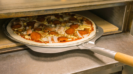 pizza in the oven