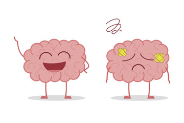 Healthy and sick brain isolated on white background vector illustration