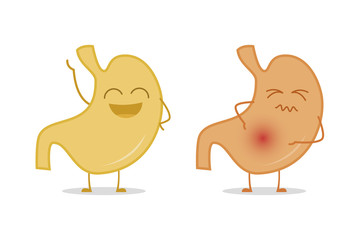Healthy and sick stomach isolated on white background vector illustration