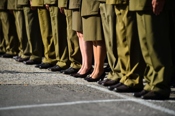 Soldiers in uniforms standing in formation during military ceremony
