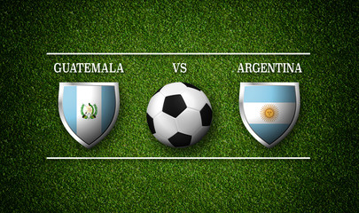 Football Match schedule, Guatemala vs Argentina, flags of countries and soccer ball - 3D rendering